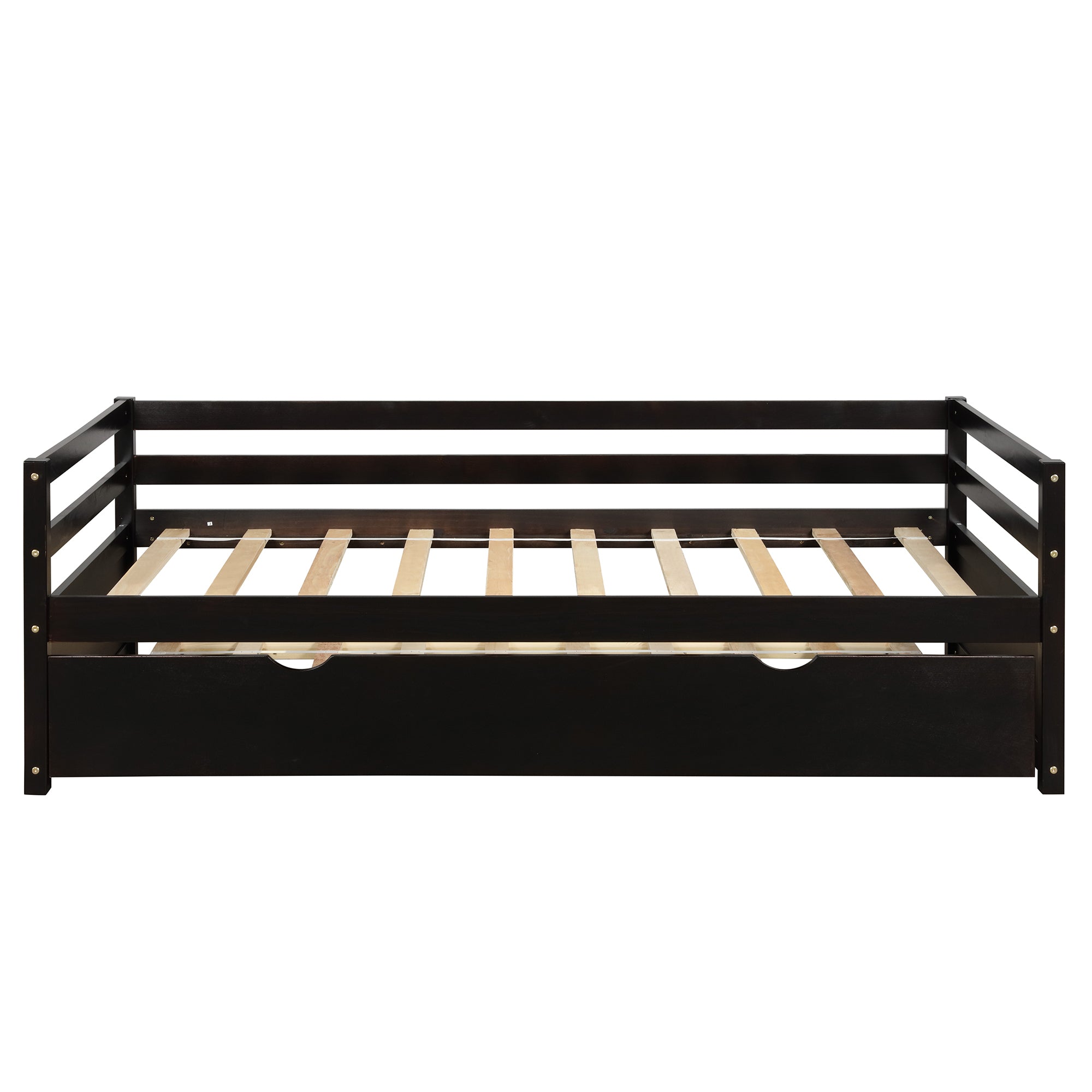 HAOYYE Daybed with Trundle Frame Set, Twin Size, Espresso(New SKU:WF283064AAP) Sturdy Space-Saving Heavy Duty Modern Design Easy Assembly Durable Stylish Home Furniture Versatile