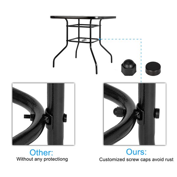 HAOYYE Outdoor Dining Table Square Toughened Glass Table, Durable Yard Garden Glass Table with Powder-Coated Steel Frame, Weather-Resistant, Stylish for Patio, Balcony, or Outdoor Spaces