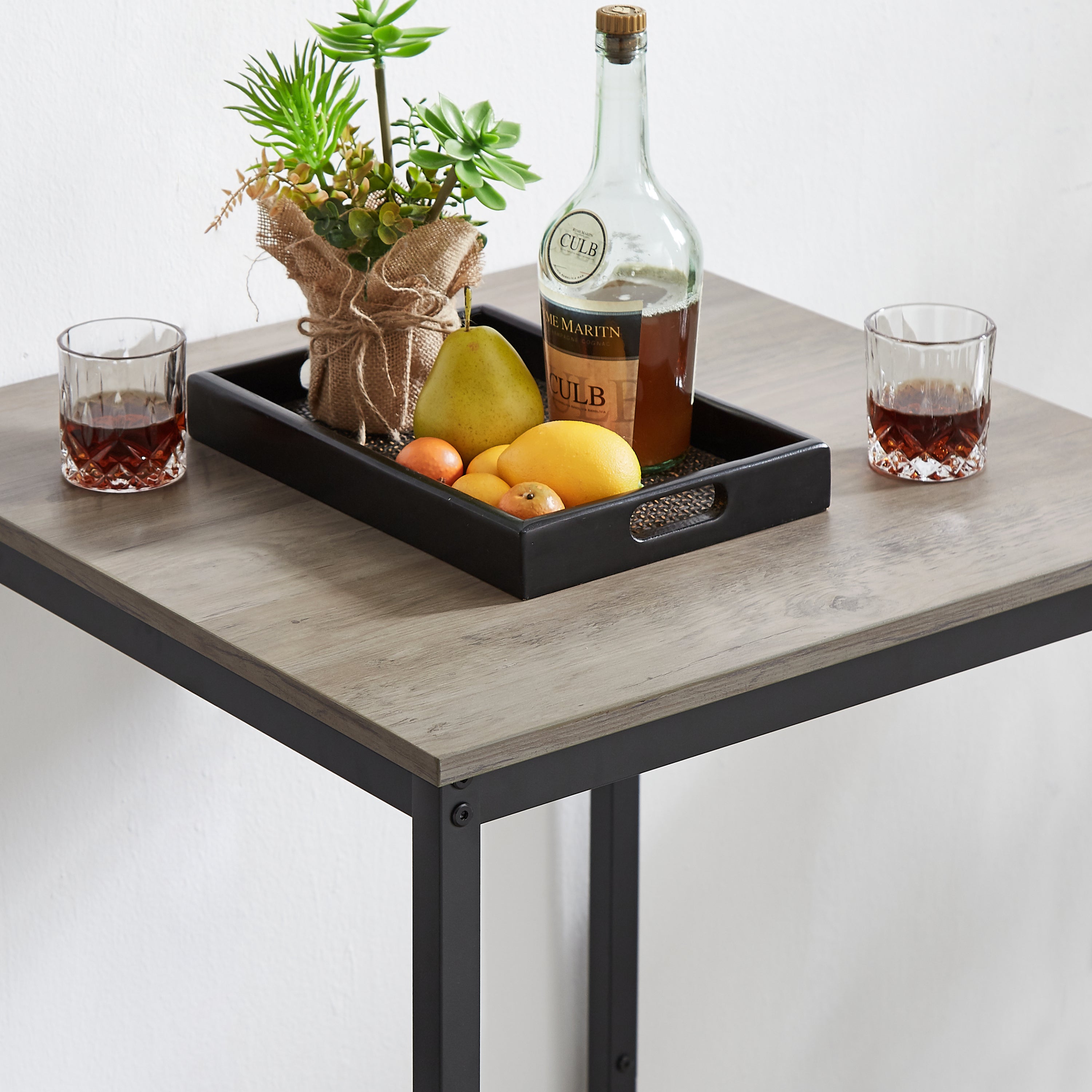 HAOYYE Bar Table Set with 2 Bar Stools, PU Soft Seat with Backrest, Stylish Grey Color, Sturdy Space-Saving Design, Modern Heavy Duty Construction, Easy Assembly, Durable Home Furniture for Kitchen, Dining Room, or Home Bar