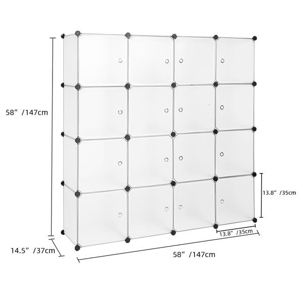 HAOYYE Modular Closet Organizer Plastic Cabinet, 16 Cube Shelving With Doors, DIY Bookcase System, White Sturdy Design, Durable Multipurpose Storage Solution, Modern And Stylish