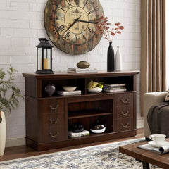 HAOYYE Traditional TV Media Stand Farmhouse Rustic Entertainment Console for TV Up to 65" with Open and Closed Storage Space, Espresso, 60"W*15.75"D*34.25"H Sturdy Space-Saving Heavy Duty Modern Design