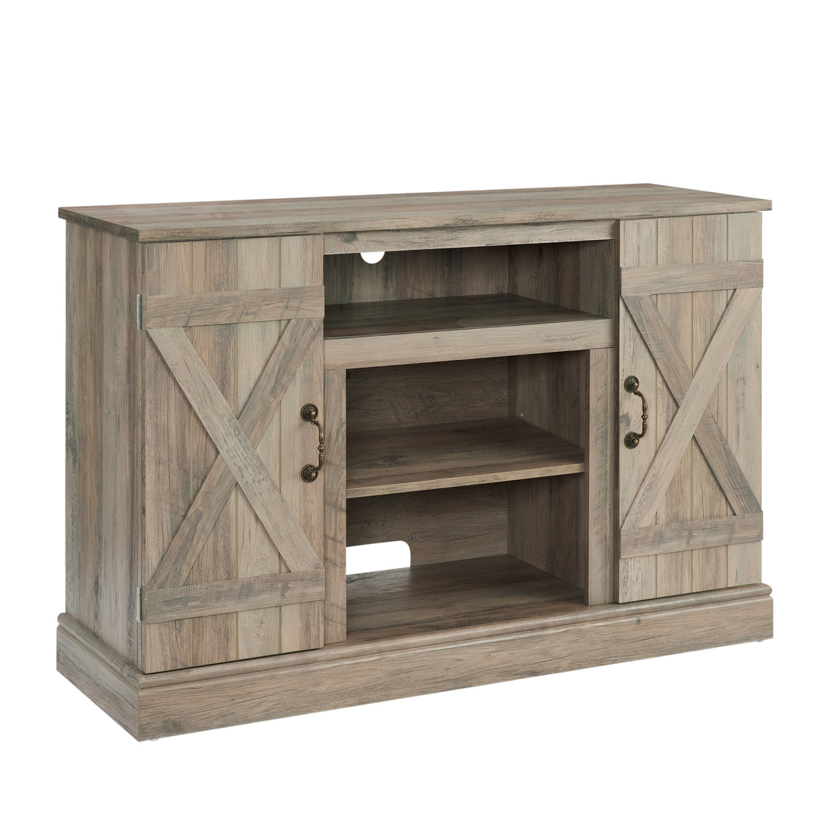 HAOYYE Farmhouse Classic Media TV Stand Antique Entertainment Console for TV up to 50" with Open and Closed Storage Space, Gray Wash, 47"W*15.5"D*30.75"H Sturdy Space-Saving Heavy Duty Modern Design