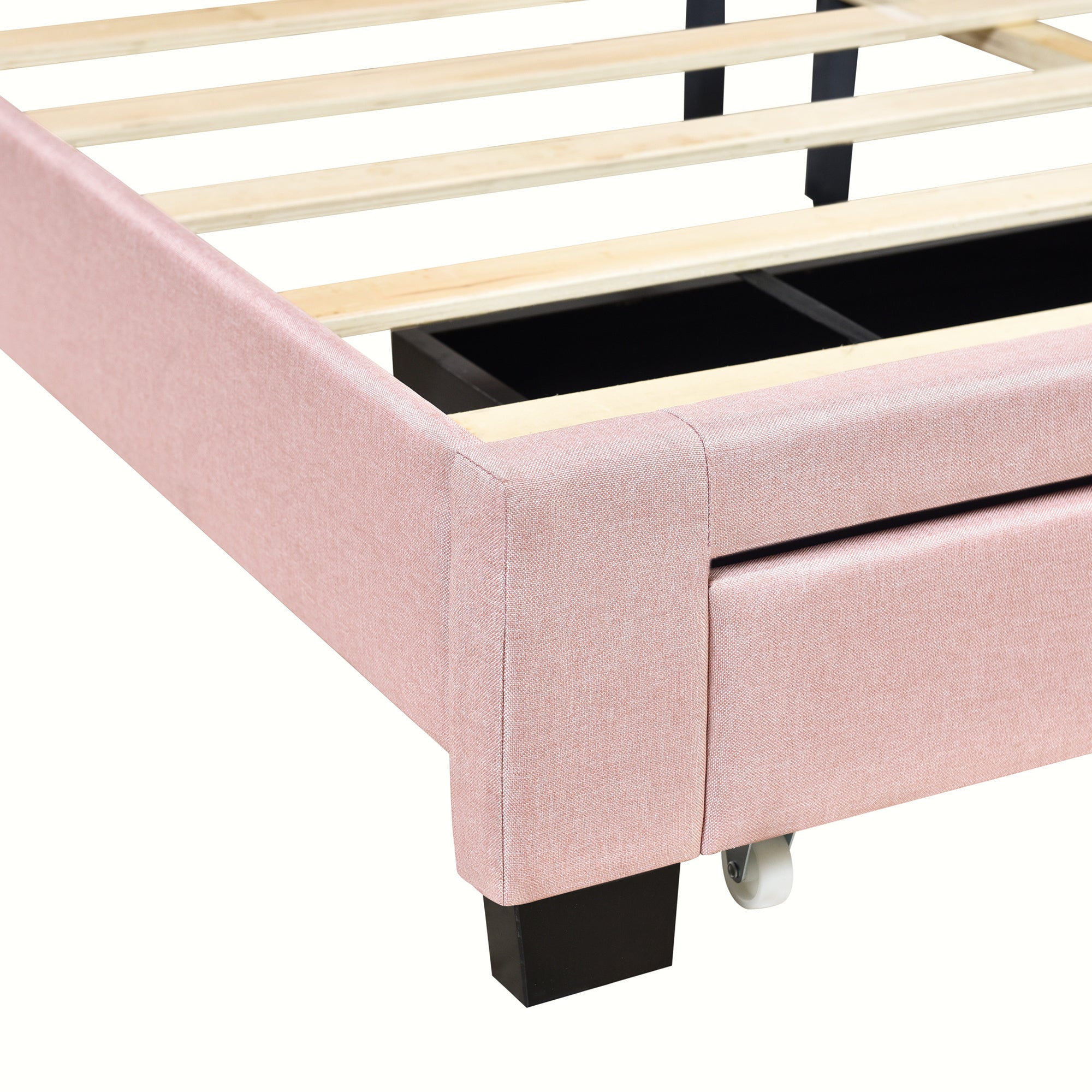 HAOYYE Queen Size Linen Upholstered Platform Bed with Two Drawers, Modern Storage Bed with Sturdy and Space-Saving Design, Heavy Duty Construction, Ideal for Adults and Dorm Rooms, Easy Assembly for Bedroom Furniture