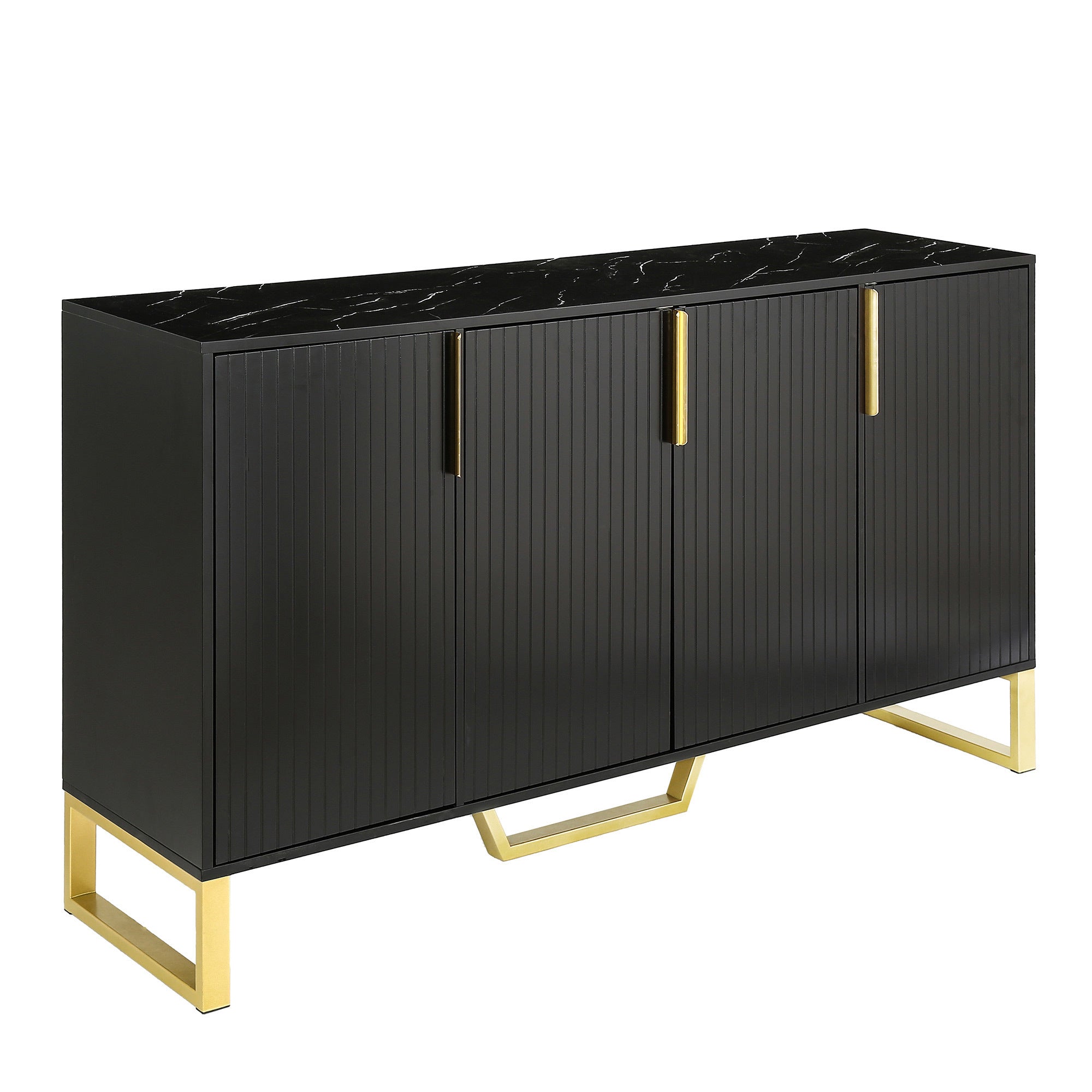 HAOYYE Modern Sideboard with Four Doors, Metal Handles and Legs, Adjustable Shelves, Stylish Storage Cabinet for Kitchen, Dining Room, Living Room, Black, Sturdy Space-Saving Heavy Duty Design, Ideal for Home and Apartment, Easy Assembly