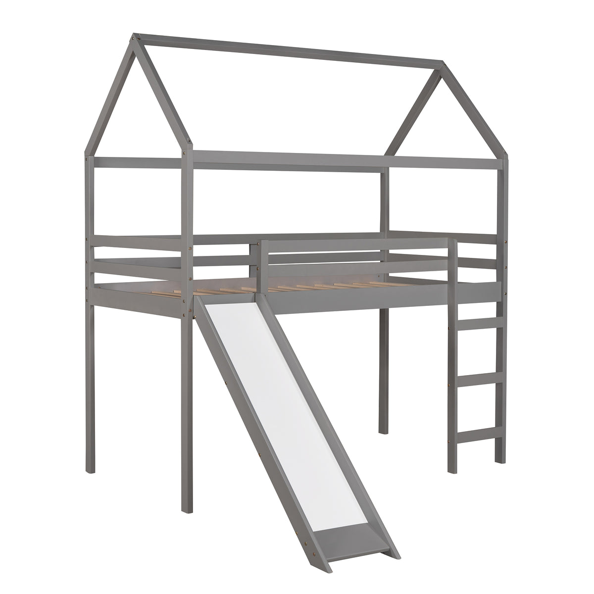 HAOYYE Twin Loft Bed with Slide, House Bed with Slide,Gray(OLD SKU :WF286245AAE) Sturdy Space-Saving Heavy Duty Modern Design Adults Dorm Room Easy Assembly Bedroom Furniture
