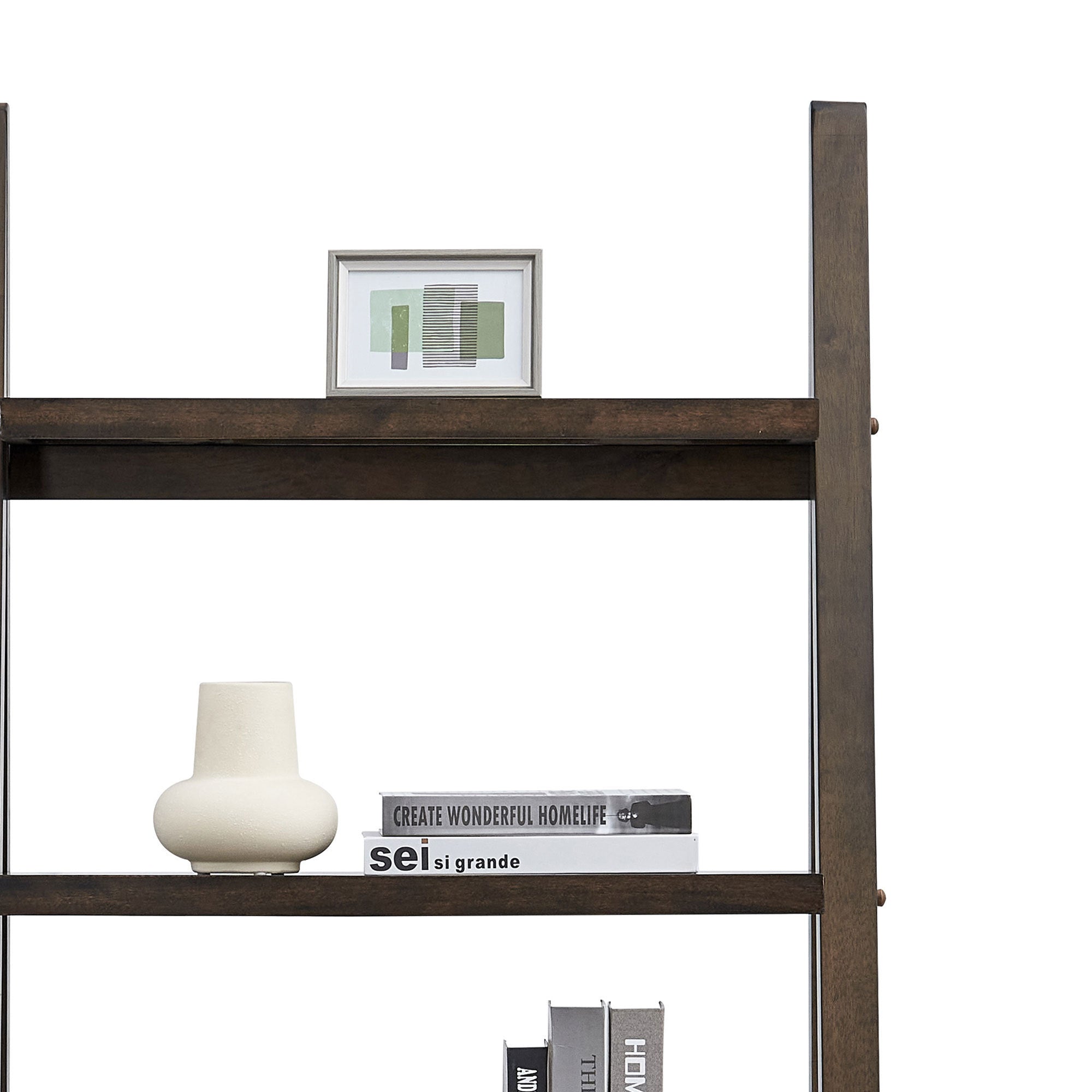 HAOYYE 5-Tier Shelves,Bookshelf, Storage Rack, Bookcase with Rubber Wood Frame, Ladder Shelf for Living Room, Home Office, Kitchen, Bedroom, Apartment ,Rustic Brown Sturdy Space-Saving Heavy Duty Adults