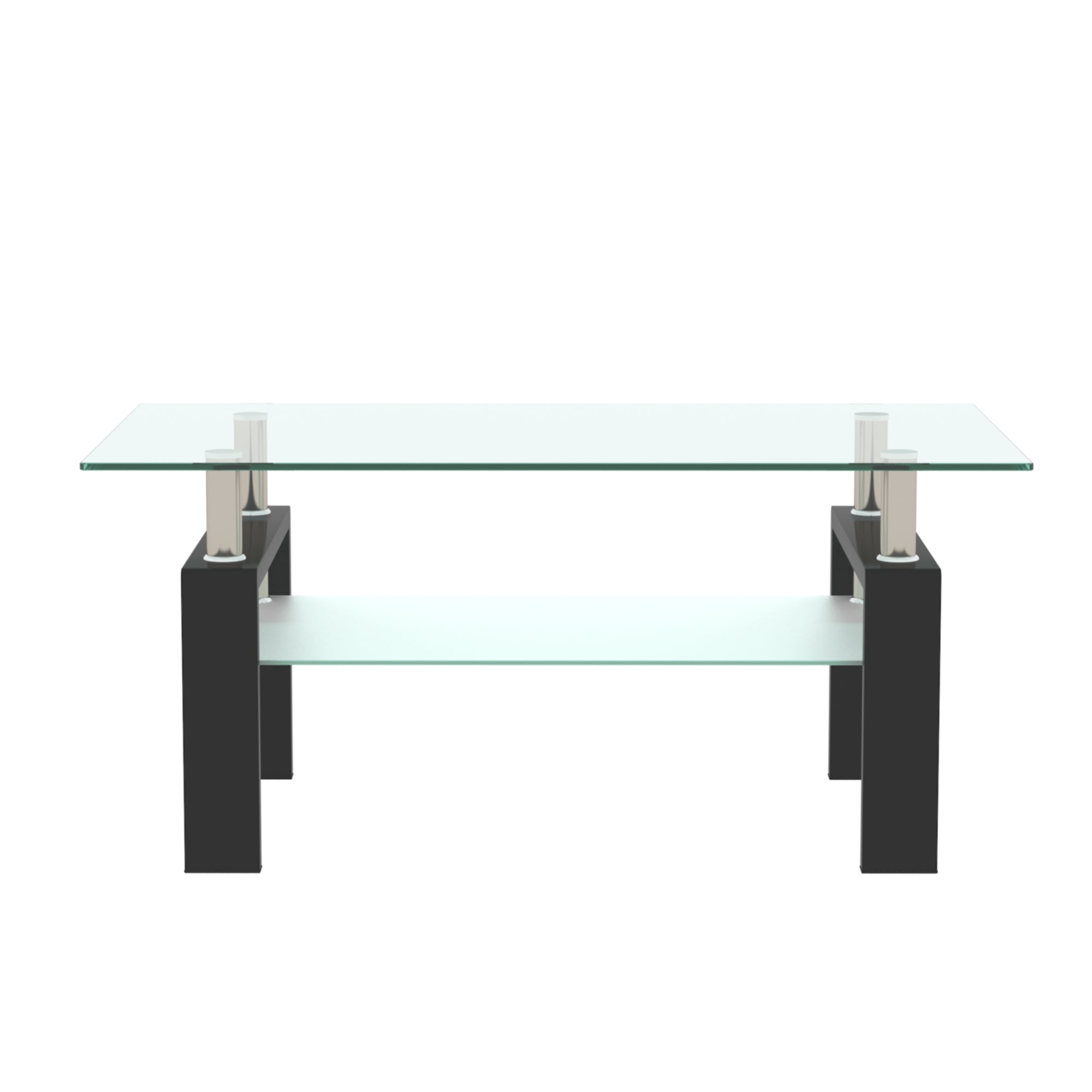 HAOYYE Rectangle Black Glass Coffee Table, Clear Glass Top Modern Side Center Table for Living Room, Stylish and Sturdy Furniture with Space-Saving Design, Heavy Duty, Ideal for Living Room or Dorm Room