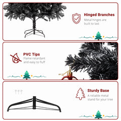 HAOYYE Black Artificial Christmas Tree with 1500 Branch Tips, Durable PVC Branches and Stable Iron Base, Full Lush Holiday Decoration for Home Office Party, Easy Assembly and Elegant Festive Style