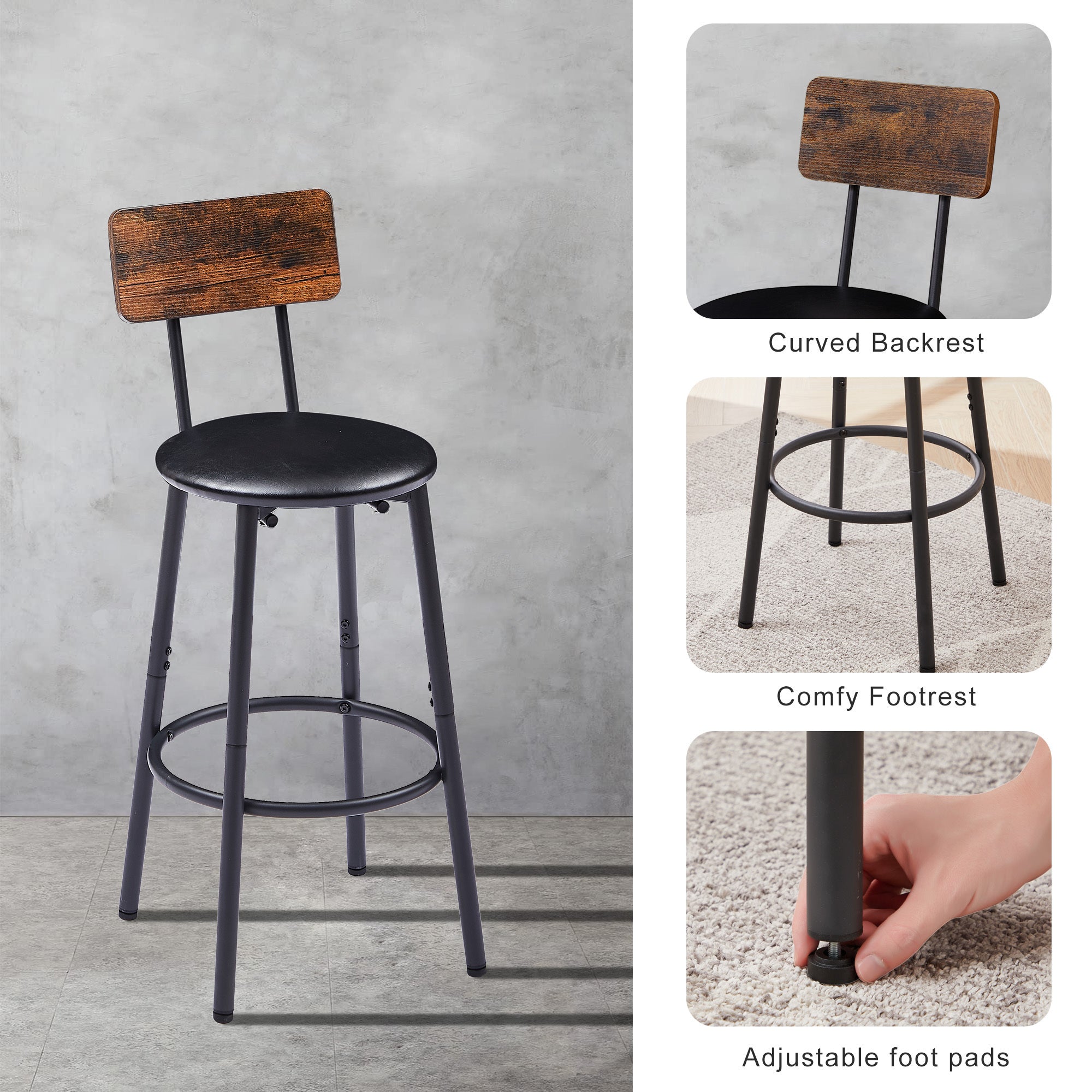 HAOYYE Bar Table Set with 2 Bar stools PU Soft seat with backrest, Rustic Brown, 23.62'' W x 23.62'' D x 35.43'' H Sturdy Space-Saving Heavy Duty Modern Design Adults Dorm Room Easy Assembly