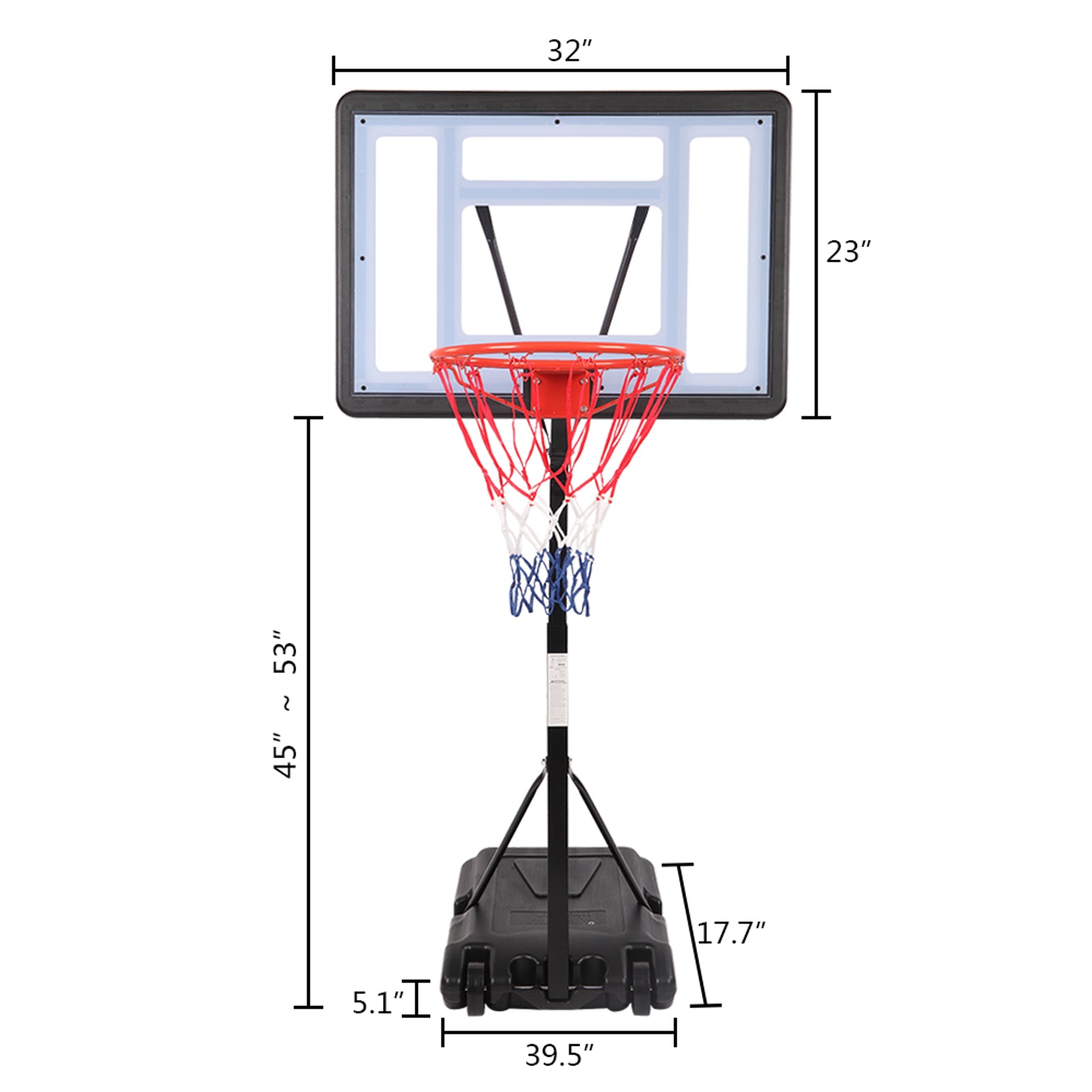 Haoyye Portable Basketball Stand with Adjustable Height, PVC Backboard, Adjustable Hoop for Outdoor Play, Durable Steel Frame, Easy to Assemble and Move, Perfect for Backyard or Outdoor Sports Activities