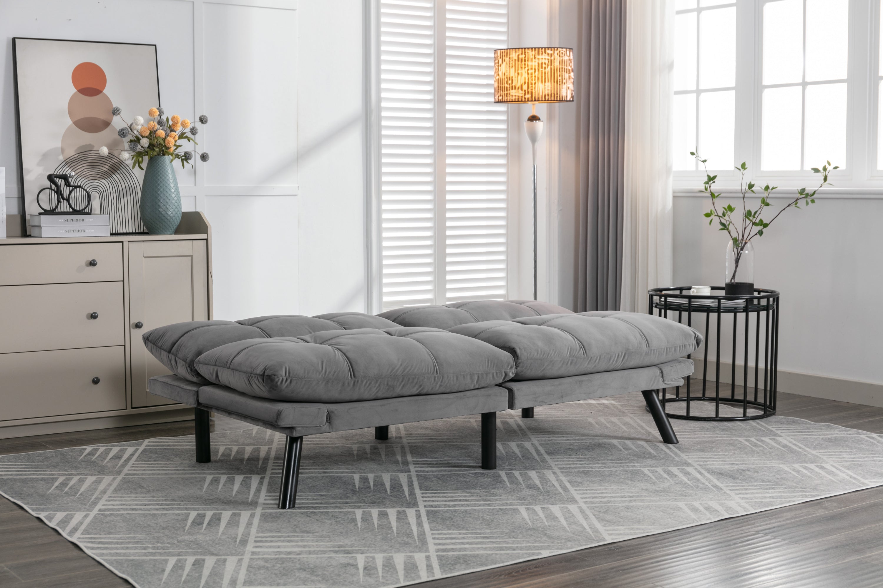 HAOYYE Light Grey Convertible Folding Modern sofa Bed Sturdy Space-Saving Heavy Duty Modern Design Adults Dorm Room Easy Assembly Bedroom Furniture