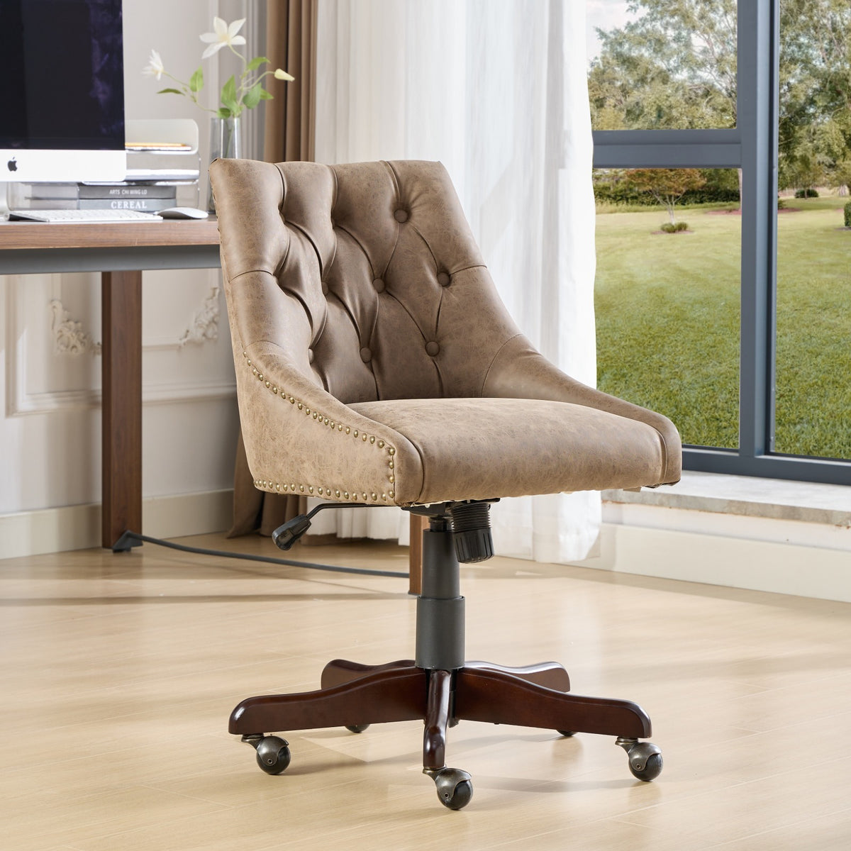 HAOYYE Medieval Retro Style Sheepskin Pattern Fabric Home Office Chair with Lift, Swivel and Recline Functions,Brown color Sturdy Space-Saving Heavy Duty Modern Design Easy Assembly Durable