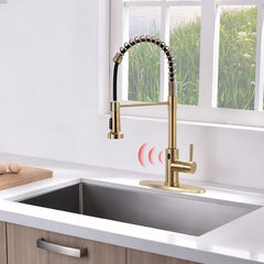 HAOYYE Touchless Kitchen Faucet,Hands Free Automatic Smart Kitchen Faucet Brushed Nickel Gold Smart Kitchen Faucet Sturdy Space-Saving Heavy Duty Modern Design Adults Dorm Room Easy Assembly