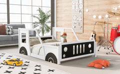 HAOYYE Full Size Classic Car-Shaped Platform Bed with Wheels,White Sturdy Space-Saving Heavy Duty Modern Design Adults Dorm Room Easy Assembly Bedroom Furniture
