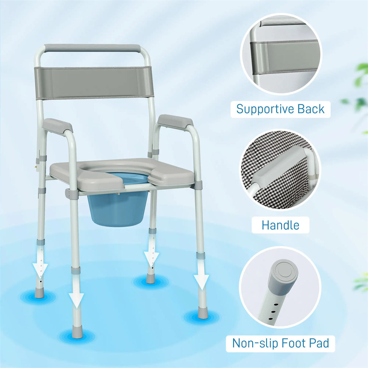 HAOYYE Grey Multi-Functional Portable Toilet Chair With Adjustable Height, Lightweight Foldable Commode Chair for Bathroom, Shower, and Elderly Assistance, Durable Steel Frame and Comfortable Padded Seat for Easy Mobility and Hygiene