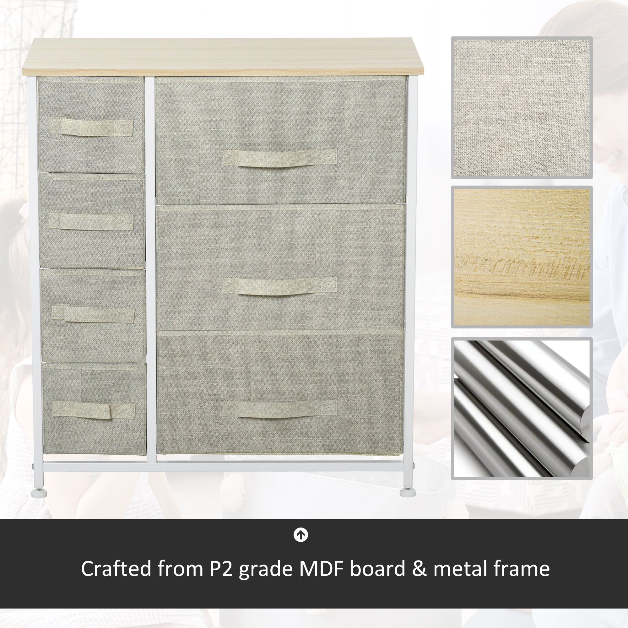 HAOYYE White Light Gray Storage Cabinet 7-Drawer Fabric Dresser with Metal Frame and Wood Top Stylish Space-Saving Storage Unit for Bedroom Living Room Entryway Easy Assembly Lightweight and Versatile