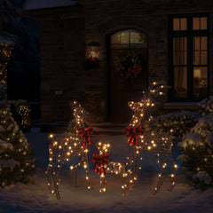 HAOYYE Family Elk LED Courtyard Decoration with Brown Rattan Style Frame, 30V 3.60W, 3-Piece Set, Perfect for Outdoor Holiday and Seasonal Displays, Durable and Reusable, Ideal for Garden, Patio, or Lawn Decoration