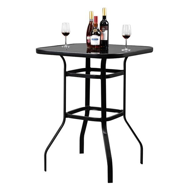 HAOYYE Wrought Iron Glass High Bar Table, Modern Patio Bar Table with Matte Black Frame and Tempered Glass, Stylish and Durable, Perfect for Outdoor or Indoor Dining, Bars, and Restaurants