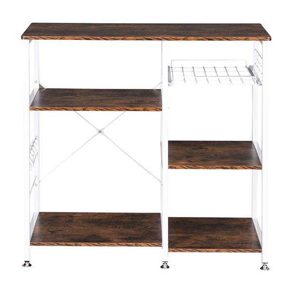 HAOYYE 3-Tier Industrial Baker's Rack with Storage Microwave Oven Stand Utility Kitchen Cart Freestanding Metal Workstation Shelf Organizer with Hooks and Open Shelves for Pantry Dining Room Coffee Station Modern Rustic Design