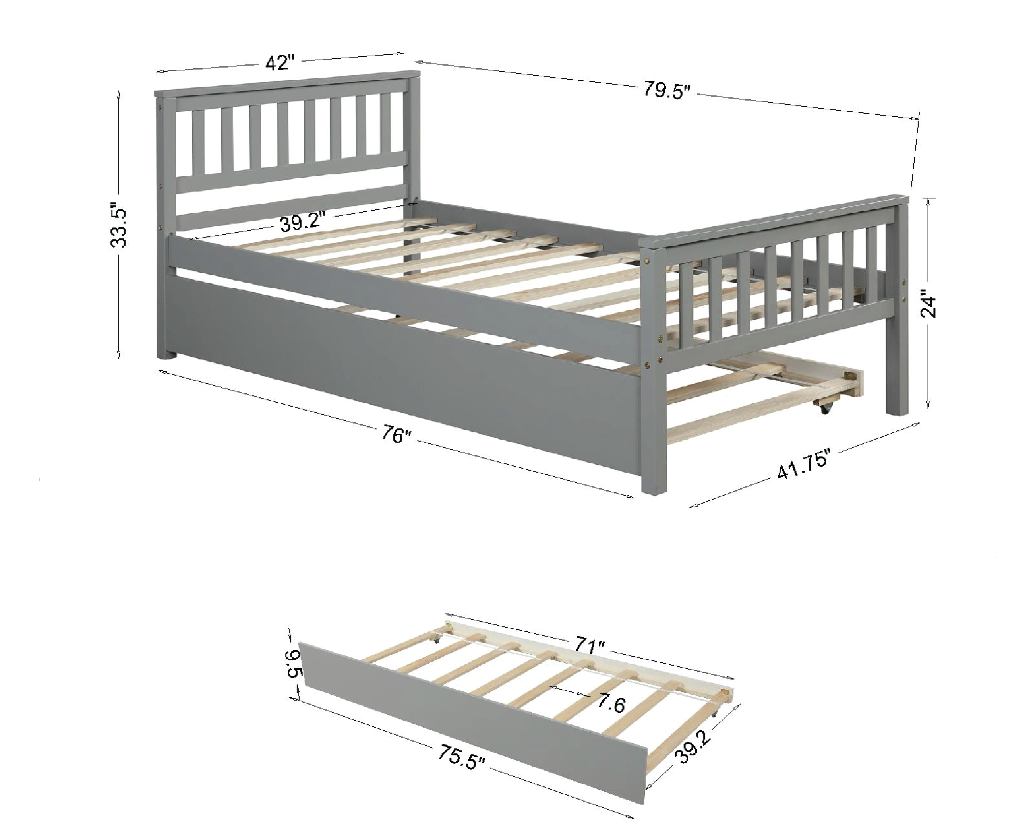 HAOYYE Twin Bed with Trundle, Platform Bed Frame with Headboard and Footboard, for Bedroom Small Living Space,No Box Spring Needed,Grey(Old SKU:W50422210) Sturdy Space-Saving Heavy Duty Modern Design