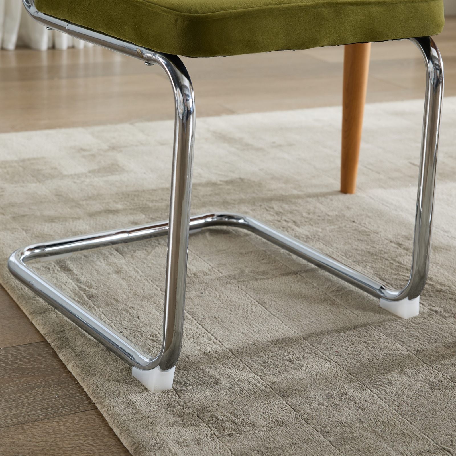 HAOYYE Mid Century Modern Dining Chairs Set of 2, Velvet Accent Chairs with Natural Cane Back & Stainless Chrome Base, Famous Breuer Designed Chairs, Upholstered Rattan Kitchen Chairs,Olive-Green Sturdy