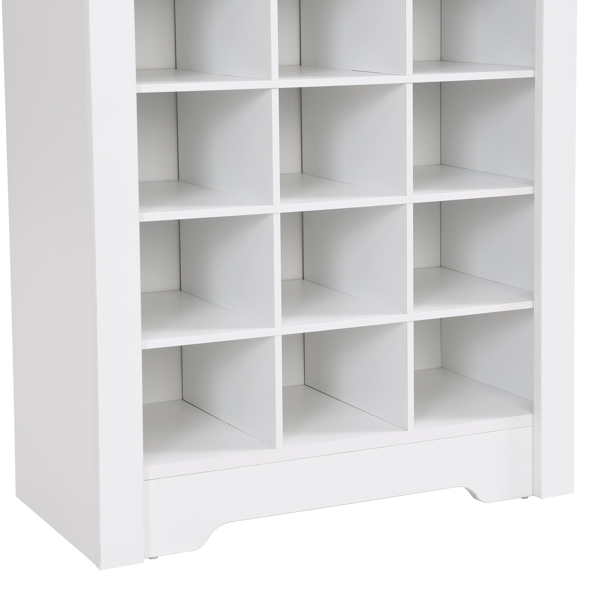 HAOYYE ON-TREND Stylish Design 30 Shoe Cubby Console, Contemporary Shoe Cabinet with Multiple Storage Capacity, Free Standing Tall Cabinet with Versatile Use for Hallway, Bedroom, White Sturdy Space-Saving