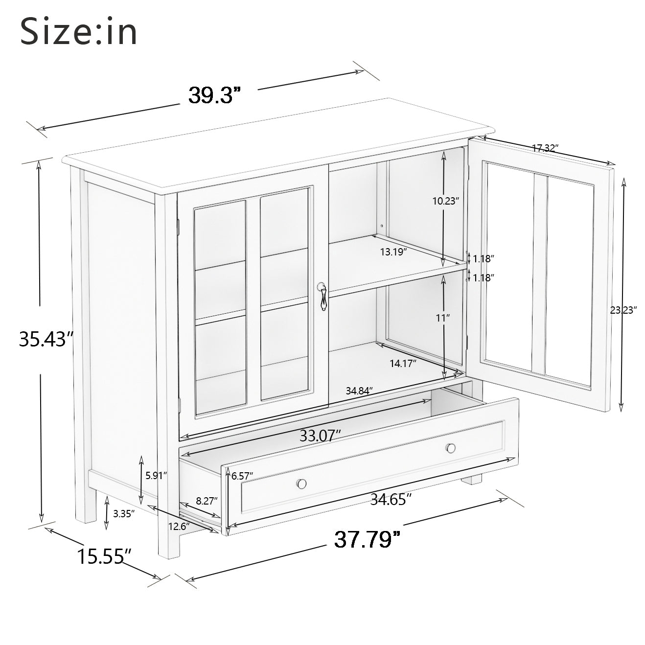 HAOYYE Buffet storage cabinet with double glass doors and unique bell handle Sturdy Space-Saving Heavy Duty Modern Design Easy Assembly Durable Stylish Home Furniture Versatile
