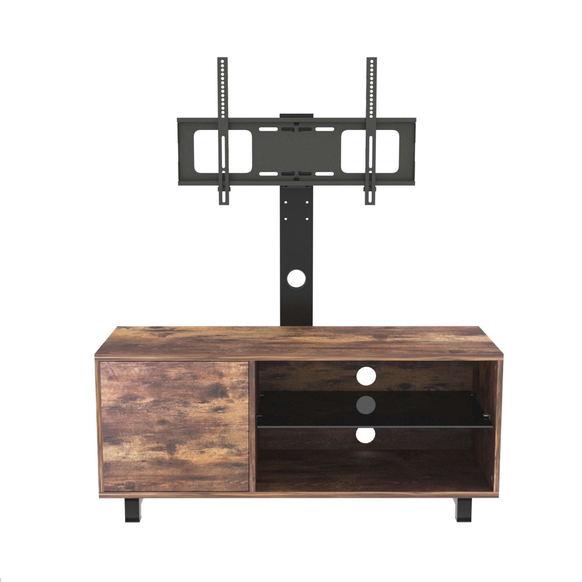 HAOYYE Rustic Brown TV Console with push-to-open Storage Cabinet for TV up to 65in Wood &glass TV Stand for Living Room Bedroom Sturdy Space-Saving Heavy Duty Modern Design Adults Dorm Room