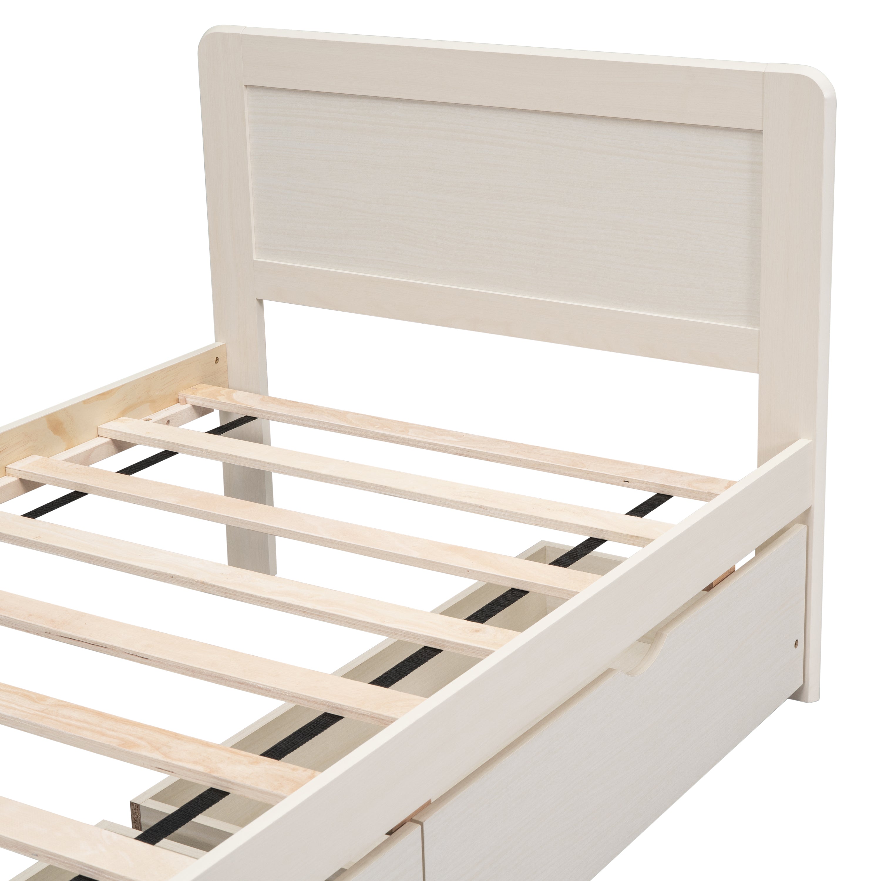 HAOYYE Modern White Washed Twin Size Platform Bed Frame With Two Storage Drawers, Sturdy Space-Saving Heavy Duty Design, Perfect For Adults And Dorm Rooms, Easy Assembly