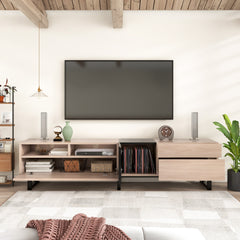 HAOYYE Modern TV Stand For 80 Inch TV With Double Storage Space And Drop Down Door, Media Console Table And Entertainment Center For Living Room, Bedroom And Home Theatre, Featuring Sturdy Space Saving Heavy Duty Construction And Sleek Contemporary Design