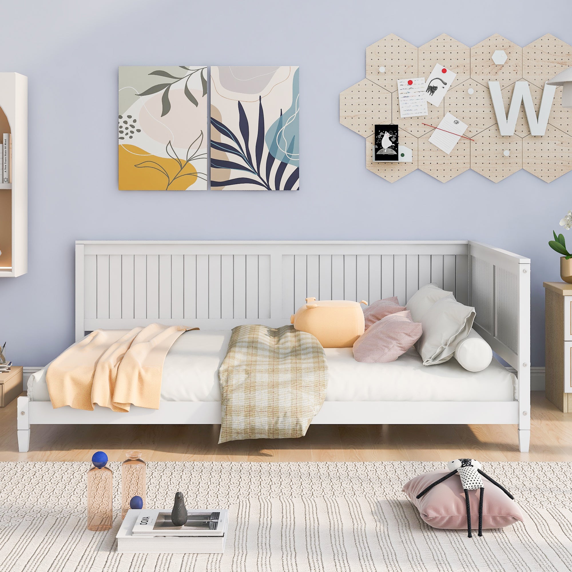HAOYYE Full Size Wood Daybed/Sofa Bed, White Sturdy Space-Saving Heavy Duty Modern Design Adults Dorm Room Easy Assembly Bedroom Furniture