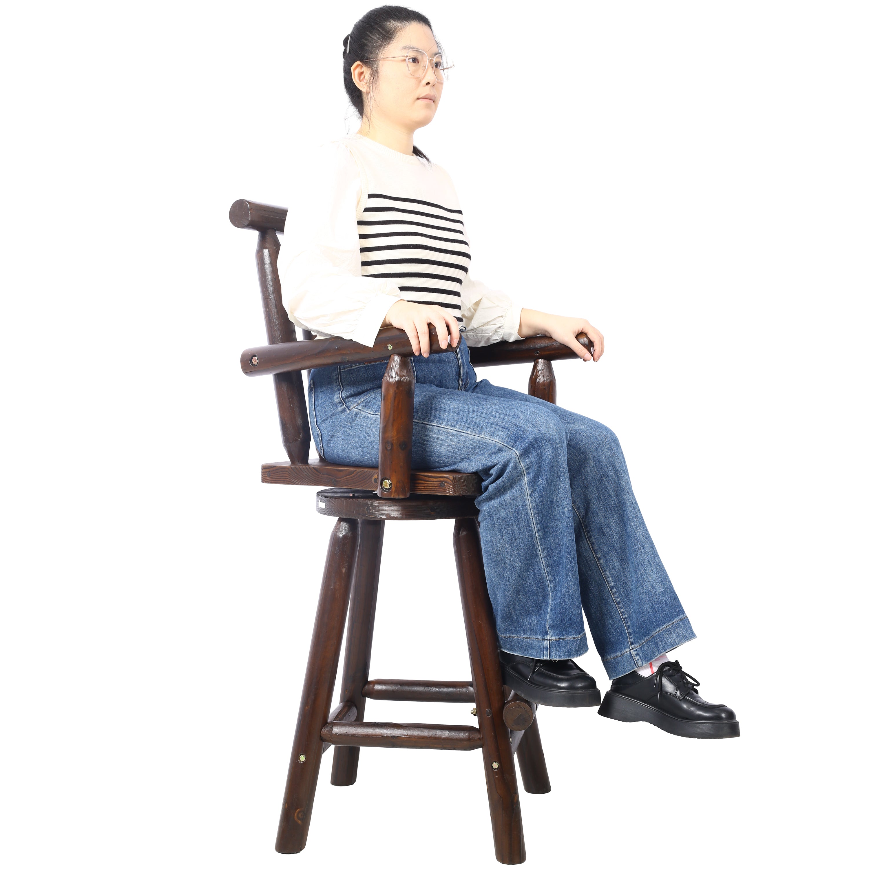 HAOYYE Rustic Bar Stool - Fir Wood Construction, Chair with Footrest,Wide Armrest, Rustic Kitchen Stool, Tall Bistro Chair for Dining Room, Restaurant, Pub, 4-Foot,brown color Sturdy Space-Saving Heavy Duty