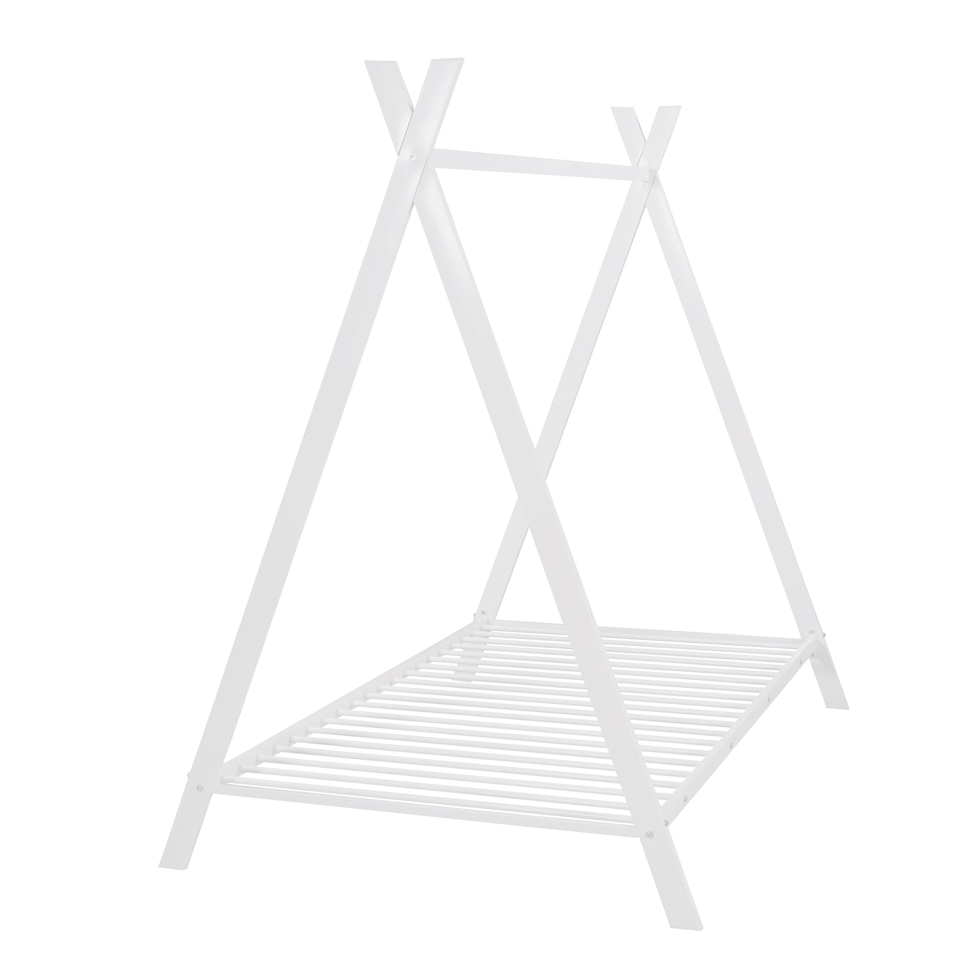 HAOYYE House Bed Tent Bed Frame Twin Size Metal Floor Play House Bed with Slat for Girls Boys , No Box Spring Needed White Sturdy Space-Saving Heavy Duty Modern Design Easy Assembly Durable Stylish