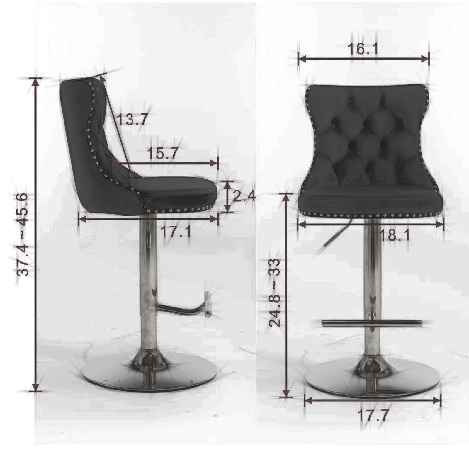 HAOYYE Swivel Velvet Barstools Adjusatble Seat Height from 25-33 Inch