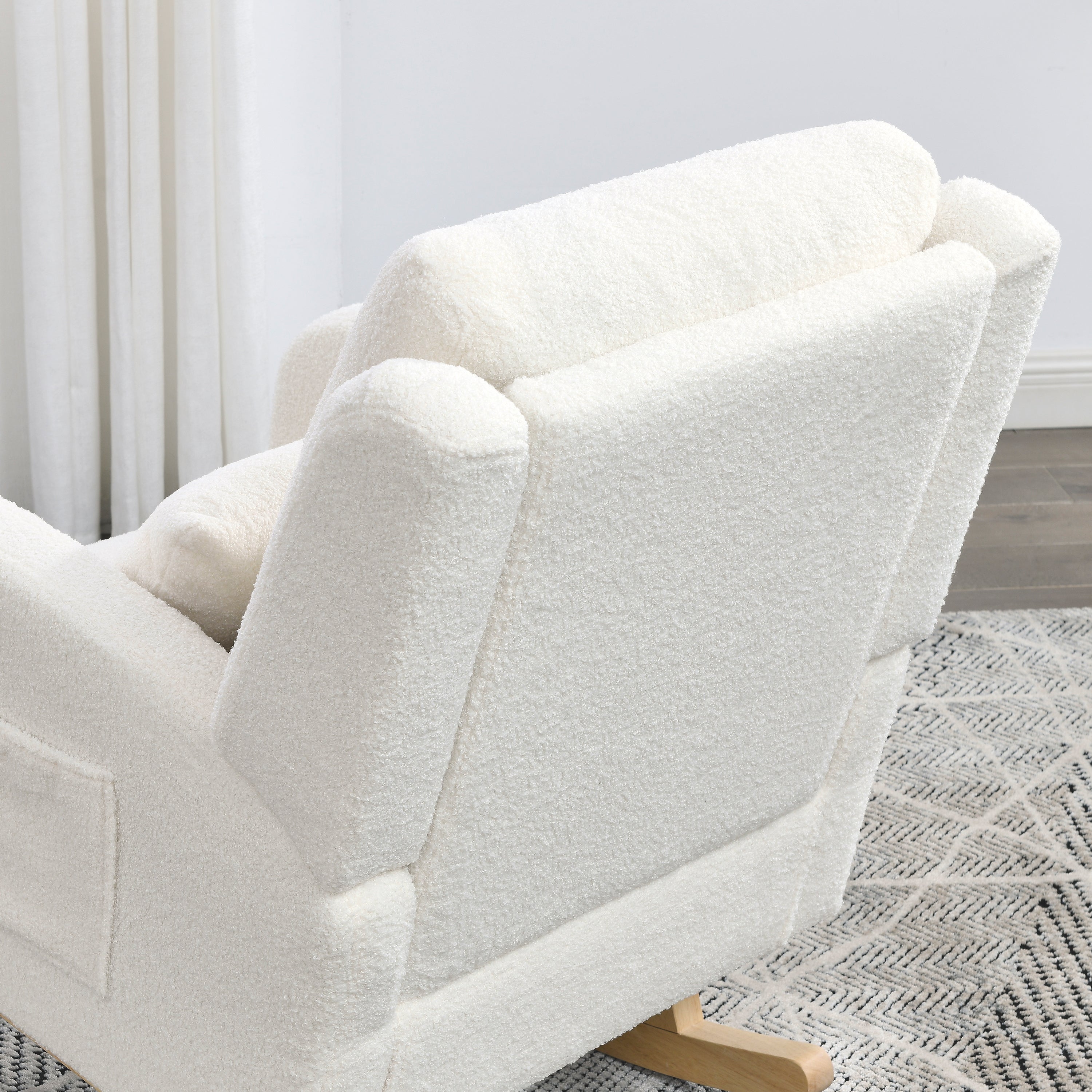 HAOYYE 27.5 "W Modern Accent High Back Living Room Casual Armchair Rocker with One Lumbar Pillow, Two Side Pockets,Teddy White (Ivory) Sturdy Space-Saving Heavy Duty Modern Design Adults
