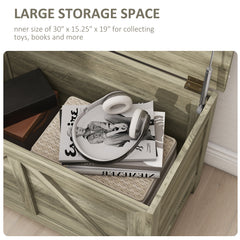 HAOYYE Gray Storage Bench with Flip-Top Lid and Safety Lift Support, Farmhouse Style Wooden Storage Chest for Entryway Bedroom Living Room, Multi-Purpose Organizer Cabinet with Strong Load Capacity and Hidden Compartment