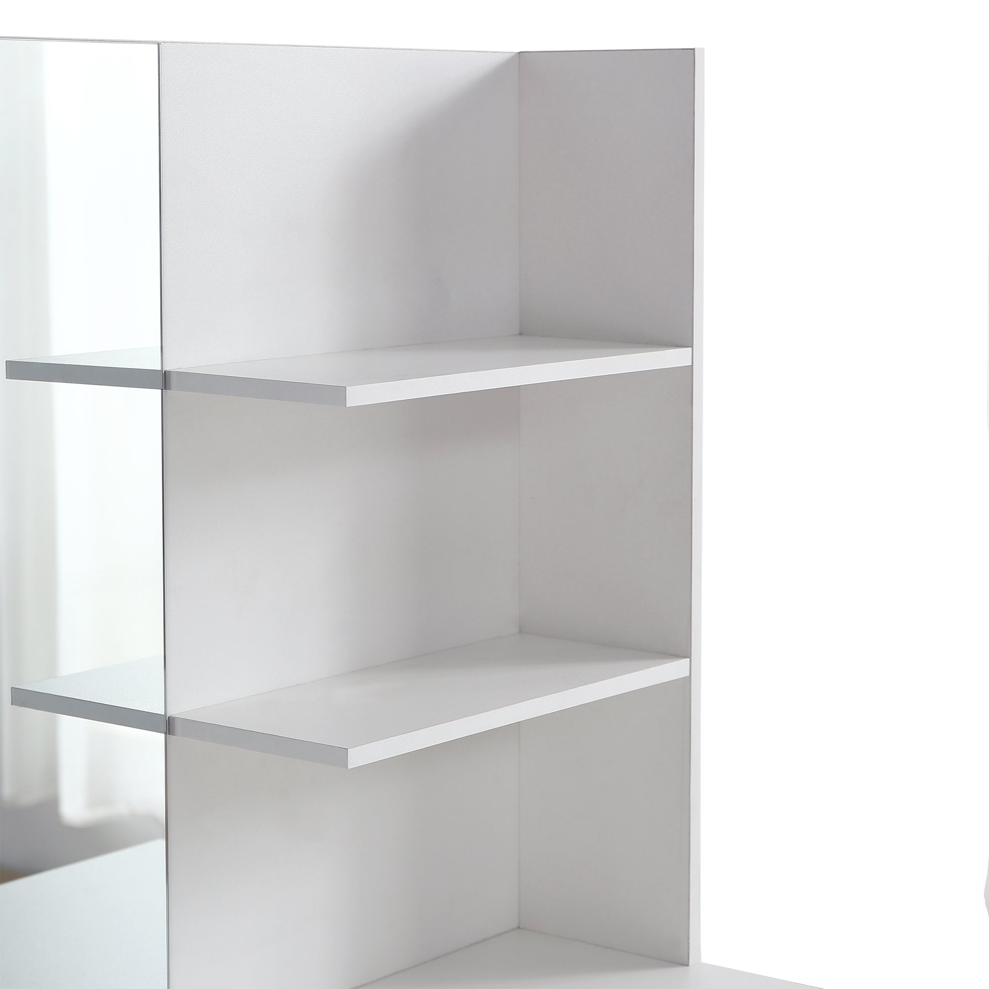 HAOYYE Vanity Desk with Mirror, White Dressing Table with 2 Drawers, Modern Makeup Vanity for Bedroom, Small Space Vanity Table with Storage, Sleek & Elegant Design for Girls and Women, Compact Beauty Station for Makeup Room
