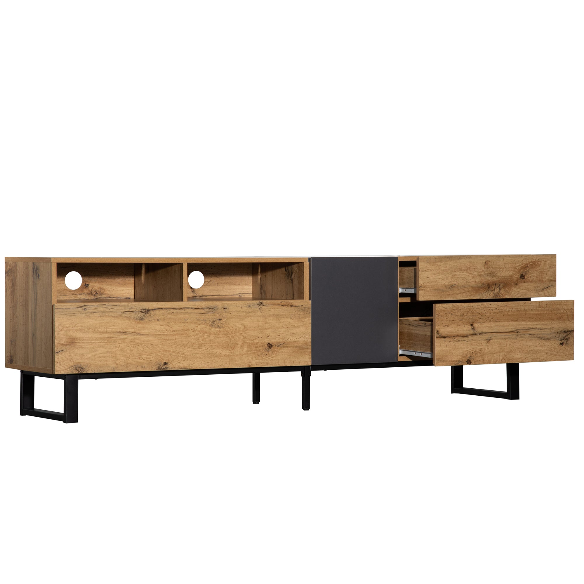 HAOYYE Modern TV Stand for 80'' TV with Double Storage Space, Media Console Table, Entertainment Center with Drop Down Door for Living Room, Bedroom, Home Theatre Sturdy Space-Saving Heavy Duty Modern Design
