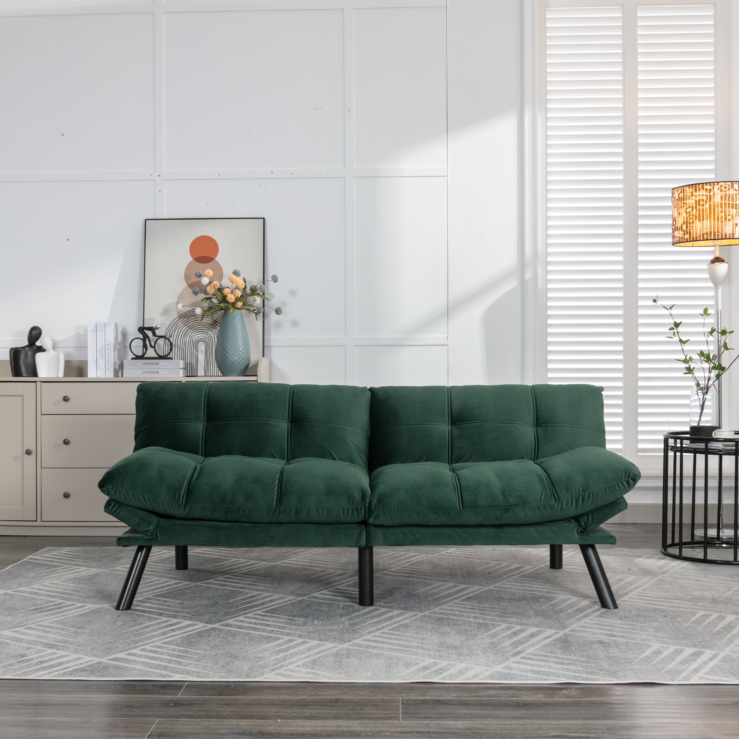 HAOYYE Emerald Convertible Folding Modern sofa Bed Sturdy Space-Saving Heavy Duty Modern Design Adults Dorm Room Easy Assembly Bedroom Furniture