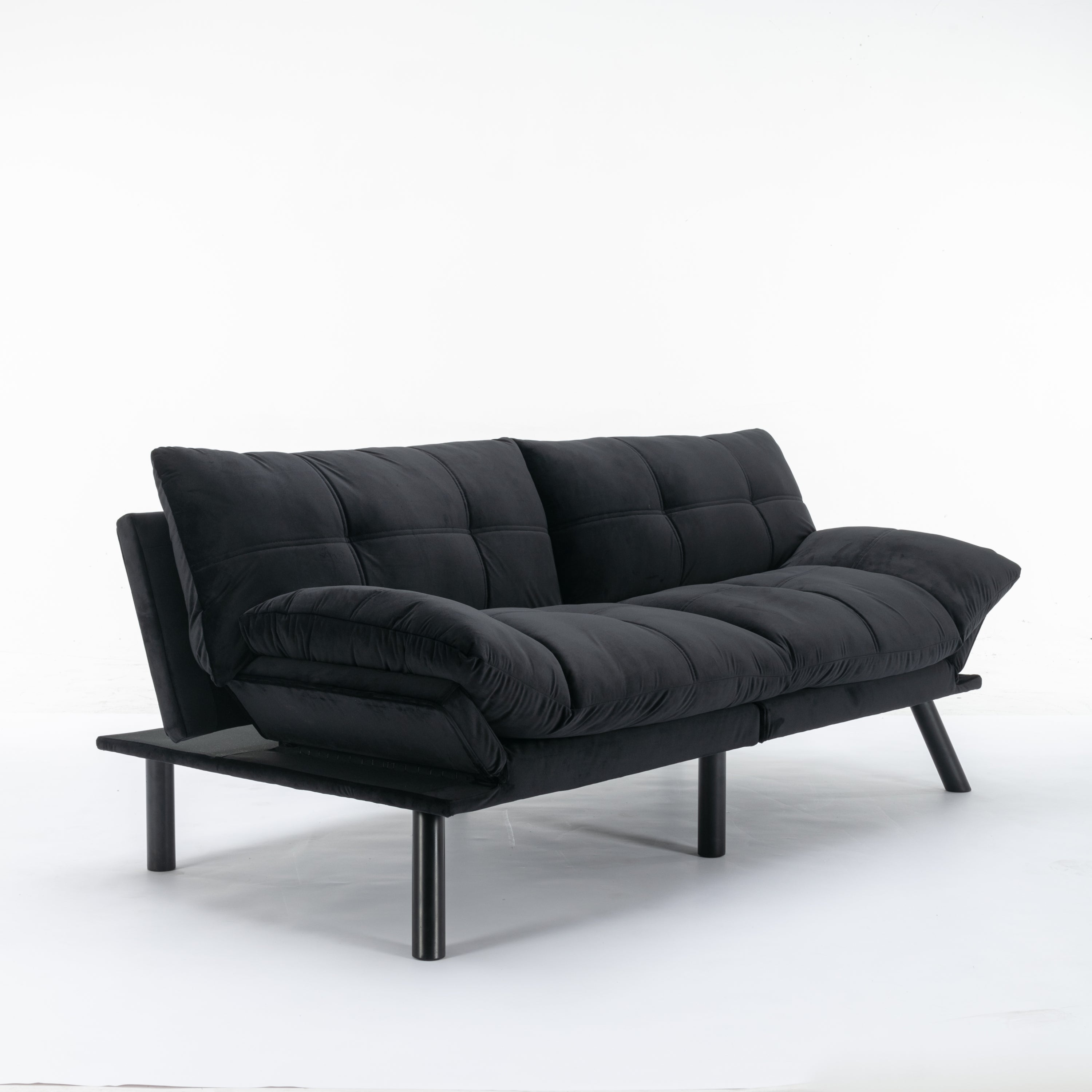 HAOYYE Black Convertible Folding Modern Sofa Bed, Sturdy Space-Saving Heavy Duty Design for Adults Dorm Room Easy Assembly Bedroom Furniture