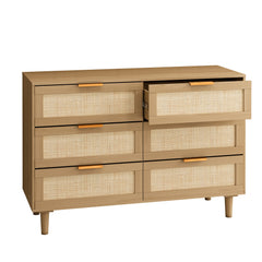 HAOYYE 6-Drawer Rattan Cabinet, Sturdy Space-Saving Design, Heavy Duty Construction, Easy Assembly, Durable and Stylish Home Furniture, Versatile for Bedroom or Living Room Use