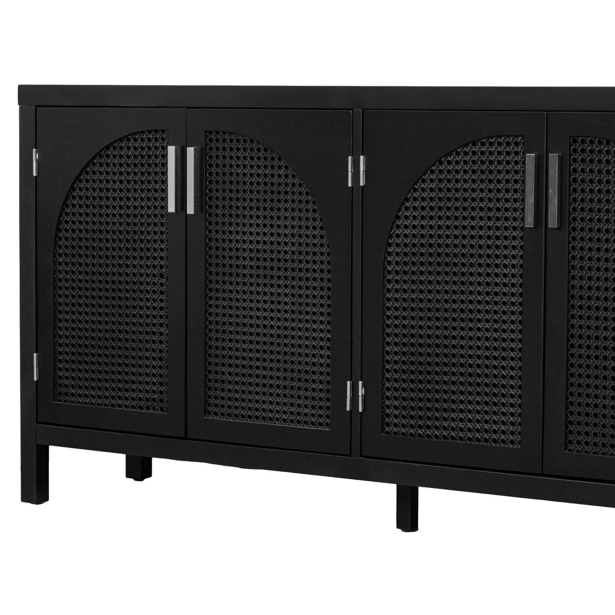 HAOYYE Large Storage Space Sideboard with Artificial Rattan Door and Metal Handles for Living Room and Entryway (Black) Sturdy Space-Saving Heavy Duty Modern Design Adults Dorm Room Easy Assembly