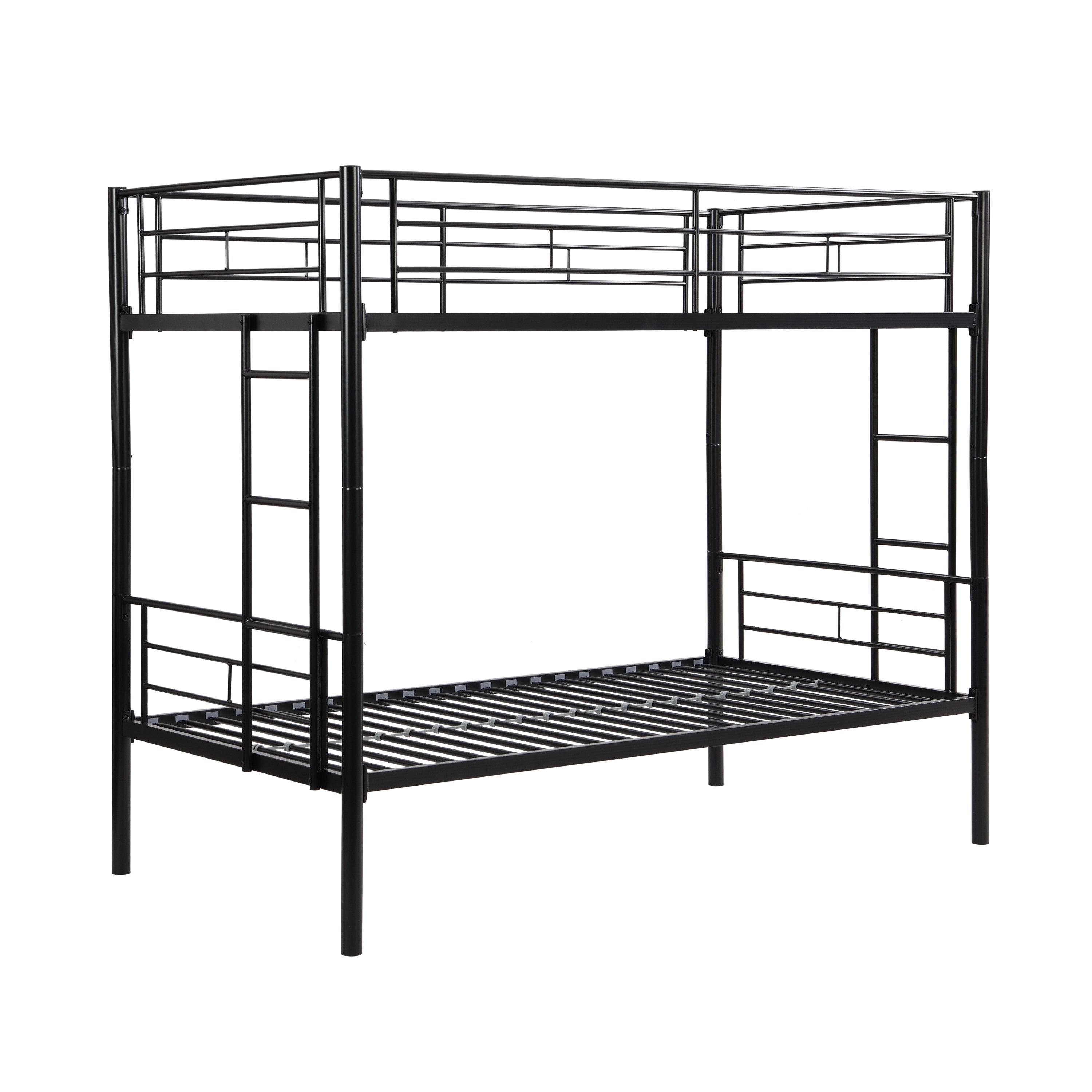 HAOYYE Bunk Bed Twin Over Twin Size with 2 Ladders and Full-Length Guardrail, Metal, Storage Space, No Box Spring Needed, Noise Free, Black Sturdy Space-Saving Heavy Duty Modern Design Easy Assembly Durable