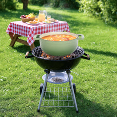 HAOYYE Cast Iron 5QT Cooking Pot Gradient Green Enamel Coating Includes Two Silicone Gloves Heavy Duty Durable Dutch Oven for Stovetop Oven and Outdoor Cooking Perfect for Stews Soups Casseroles and Everyday Meals