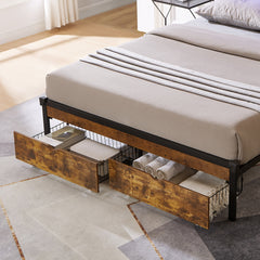 HAOYYE Queen Bed With Storage Drawers, Modern Platform Bed Frame, Sturdy Space-Saving Heavy Duty Design, Easy Assembly, Perfect For Adults And Dorm Rooms
