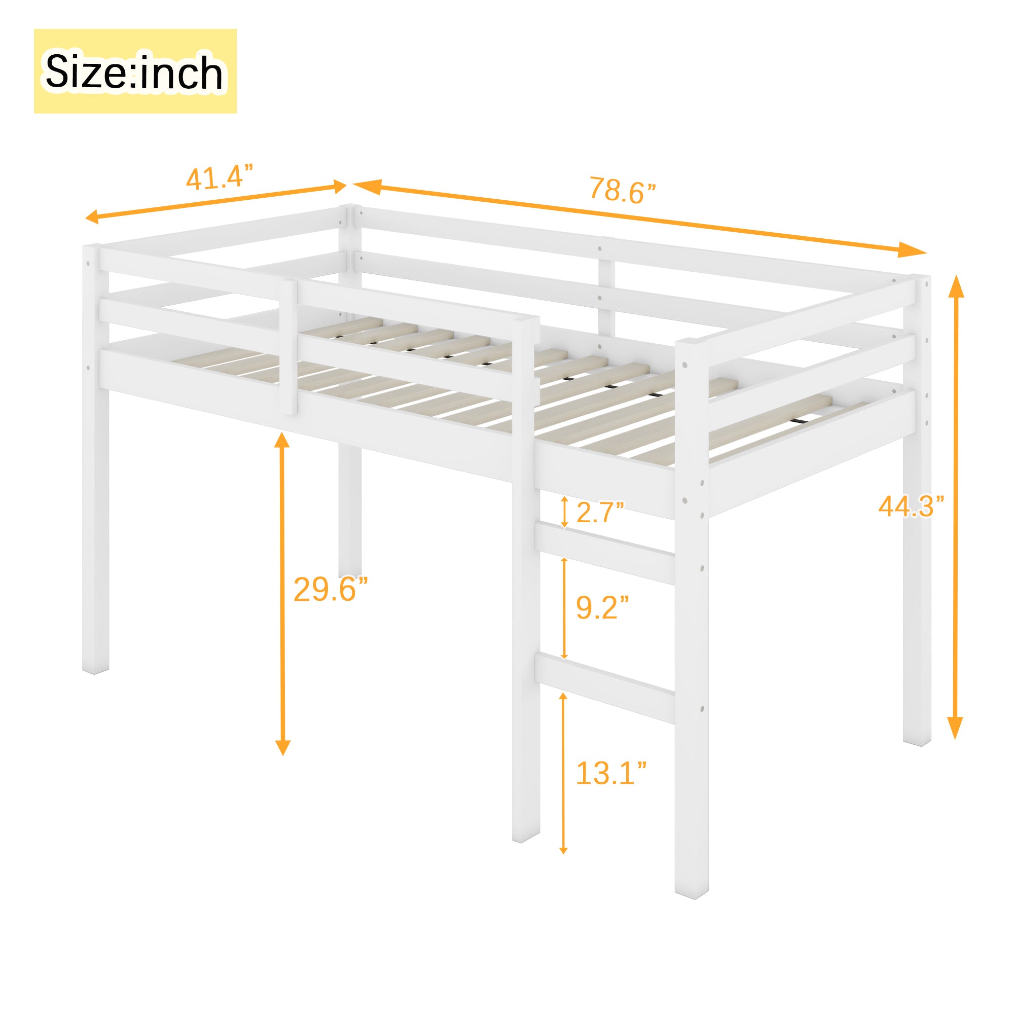 HAOYYE Solid Wooden, Rubber Wooden Twin Loft Bed with Ladder, Bed Platform of Strengthened Slats , White Sturdy Space-Saving Heavy Duty Modern Design Adults Dorm Room Easy Assembly Bedroom Furniture