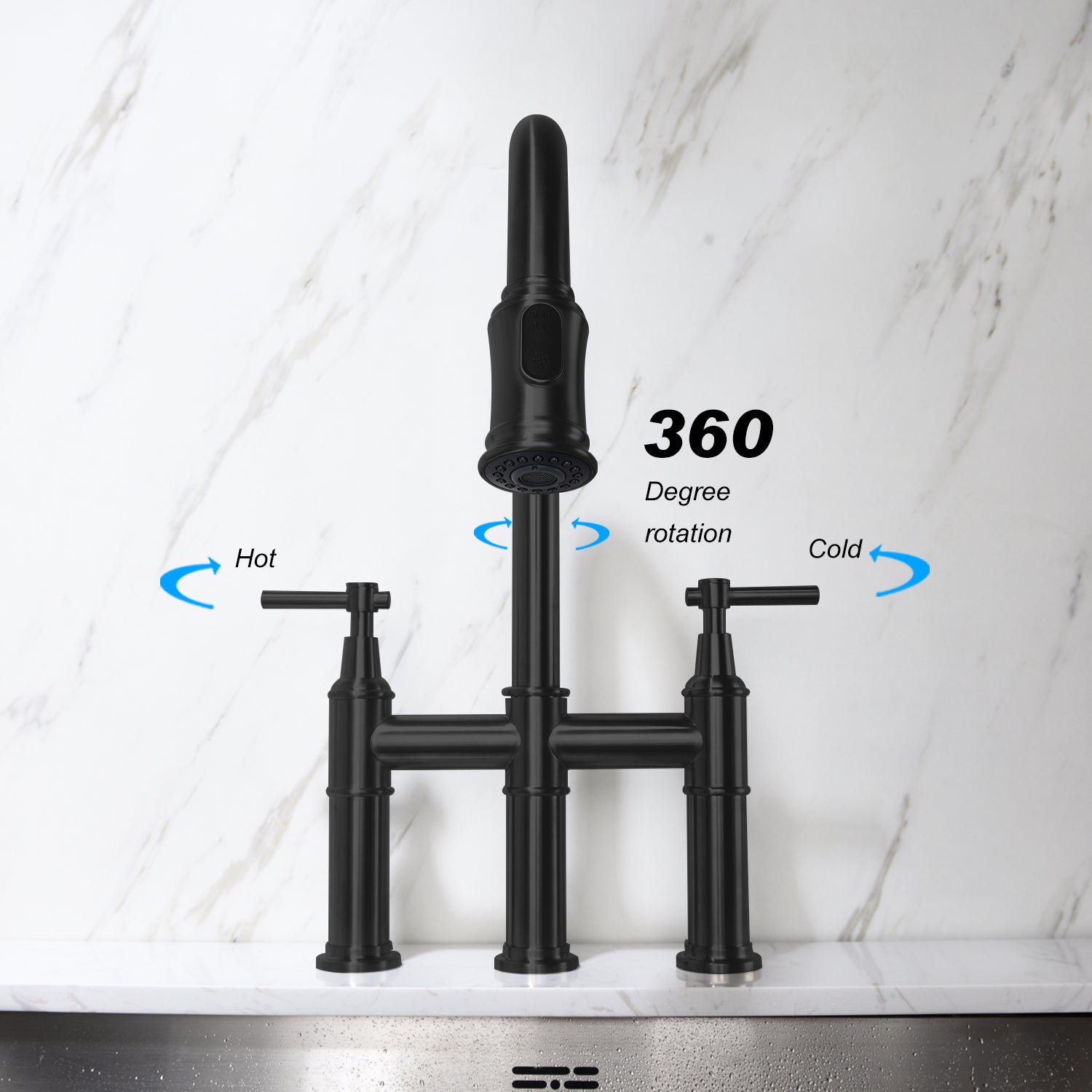 HAOYYE Bridge Kitchen Faucet with Pull-Down Sprayhead in Spot Sturdy Space-Saving Heavy Duty Modern Design Adults Dorm Room Easy Assembly Bedroom Furniture