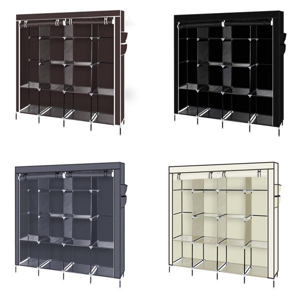 HAOYYE Portable Clothes Closet Wardrobe with 12 Shelves and 4 Side Pockets, Beige Non-Woven Fabric Storage Organizer for Small Rooms and Walk-In Closets