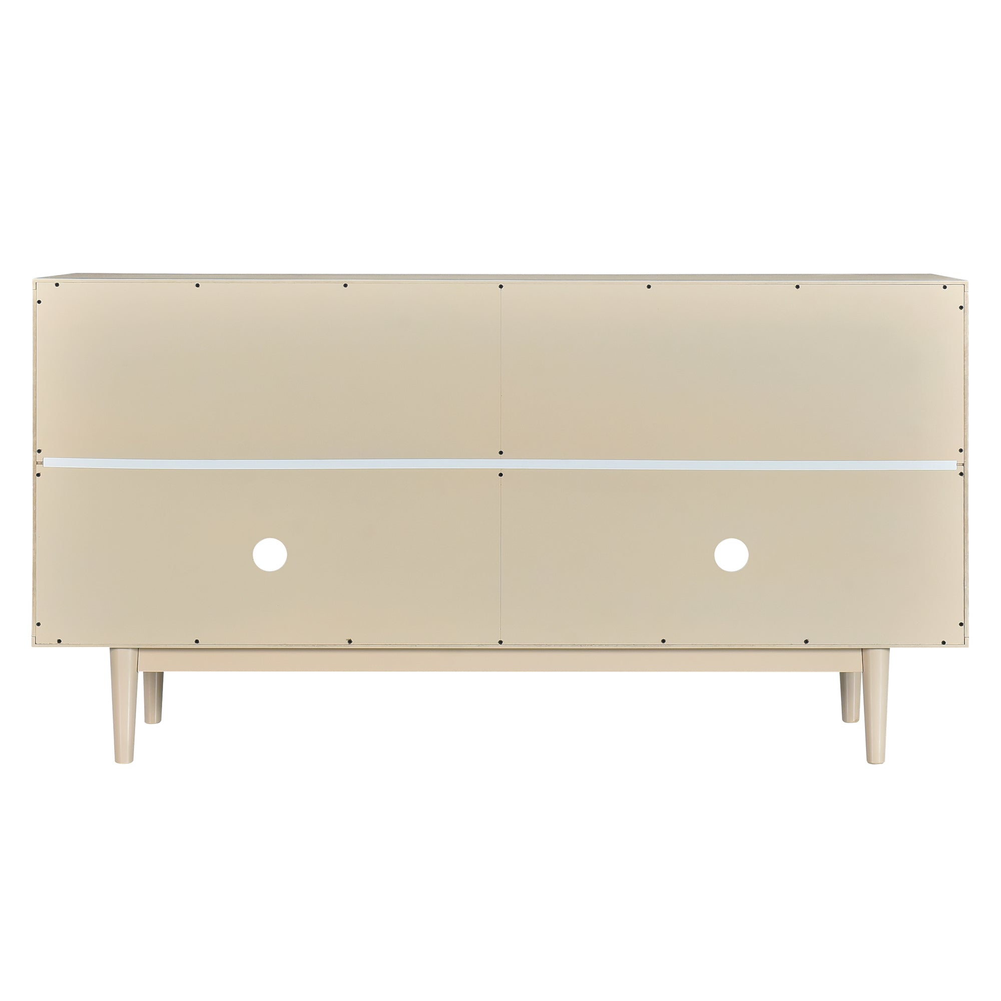 HAOYYE Modern 4-door Sideboard with Convex Pattern Doors and 2 Silver Handle for Living Room, Dining Room, Kitchen (Almond) Sturdy Space-Saving Heavy Duty Modern Design Easy Assembly Durable Stylish