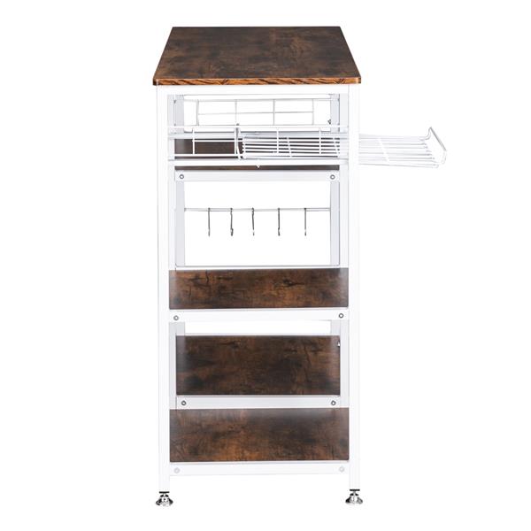 HAOYYE 3-Tier Industrial Baker's Rack with Storage Microwave Oven Stand Utility Kitchen Cart Freestanding Metal Workstation Shelf Organizer with Hooks and Open Shelves for Pantry Dining Room Coffee Station Modern Rustic Design